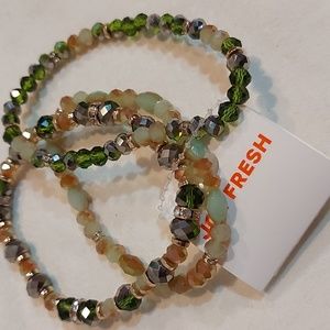 NWT Joe Fresh triple & tri-colored green stretch bracelets